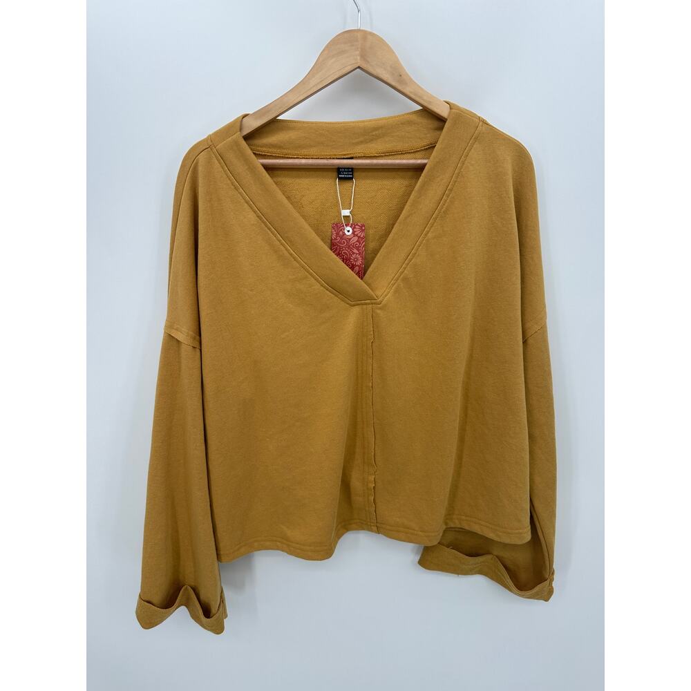 Shein Womens Large Mustard Yellow Oversized Boho Cut Out Twist Back Sweatshirt